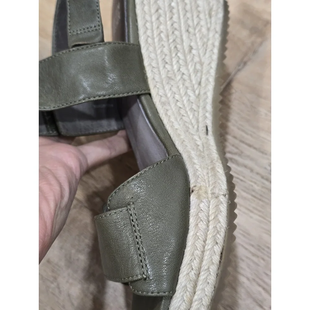 EILEEN FISHER Women's Size 8 Olive Green Leather‎ Espadrille Wedge Sandals